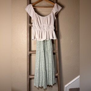 Altar'd State Sage Green Floral Tiered Maxi Skirt | Cottagecore